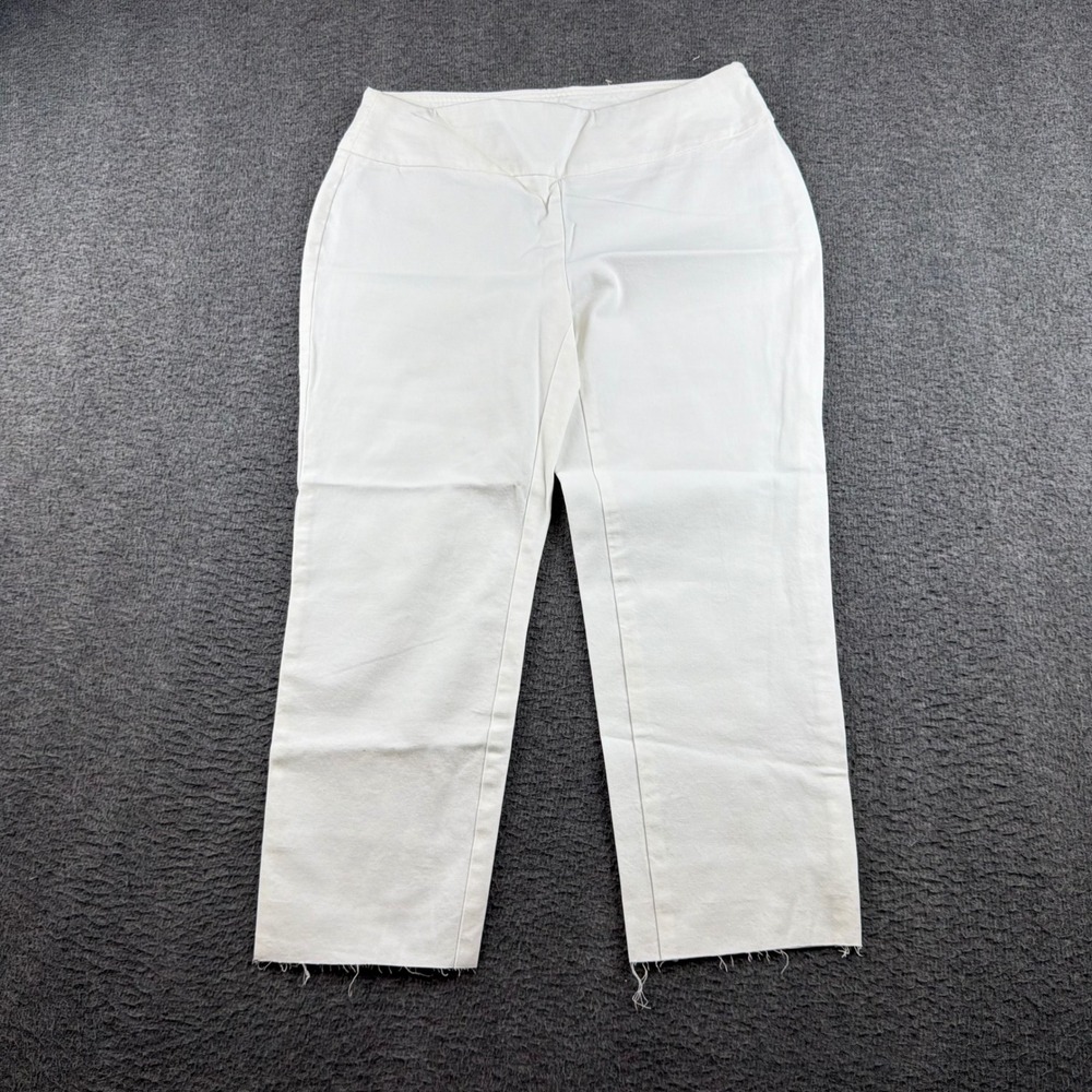 Crown & Ivy Ashley Pants Women's 4P White Raw Hem Stretch Cropped Trousers